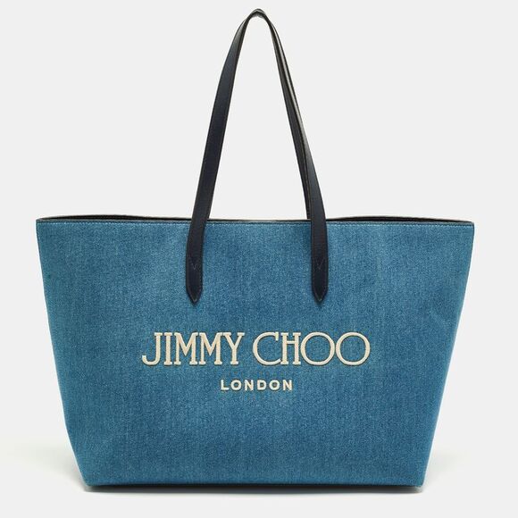 Jimmy Choo Handbags - Jimmy Choo Logo Blue Denim And Leather Shopper Tote